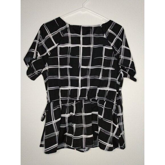 Allegra K Womens Sz M Plaid Drawstring Waist Short Sleeve V-neck Wrap Peplum Top - Picture 4 of 7